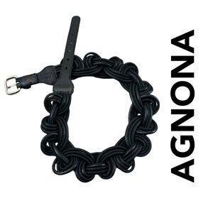 AGNONA Crown Crystal Leather Belt 28-30